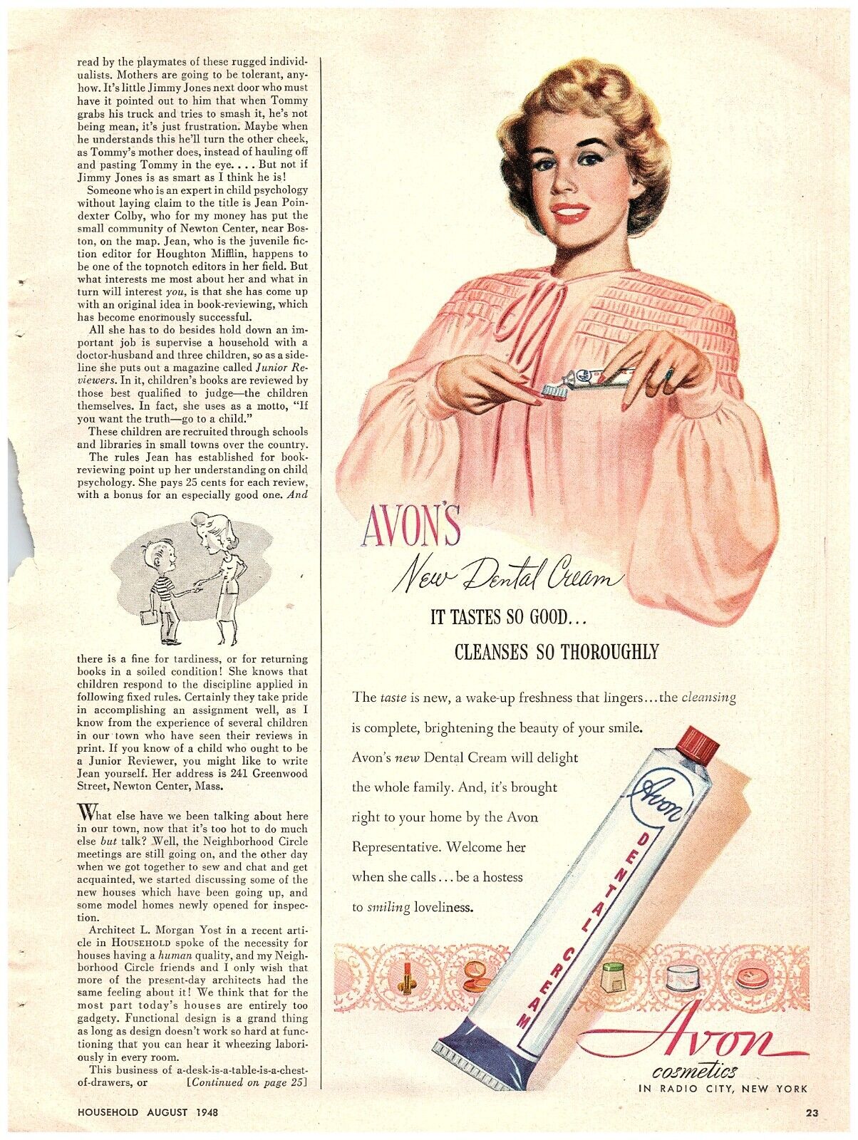 1948 Avon\'s New Dental Cream Print Ad, Avon Cosmetics, Radio City New York
