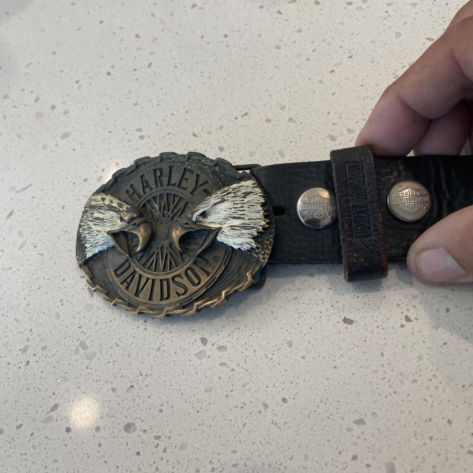 Vintage Harley-Davidson Leather Belt & Buckle Double Screaming Eagles Vintage Harley-Davidson Leather Belt & Buckle Double Screaming Eagles