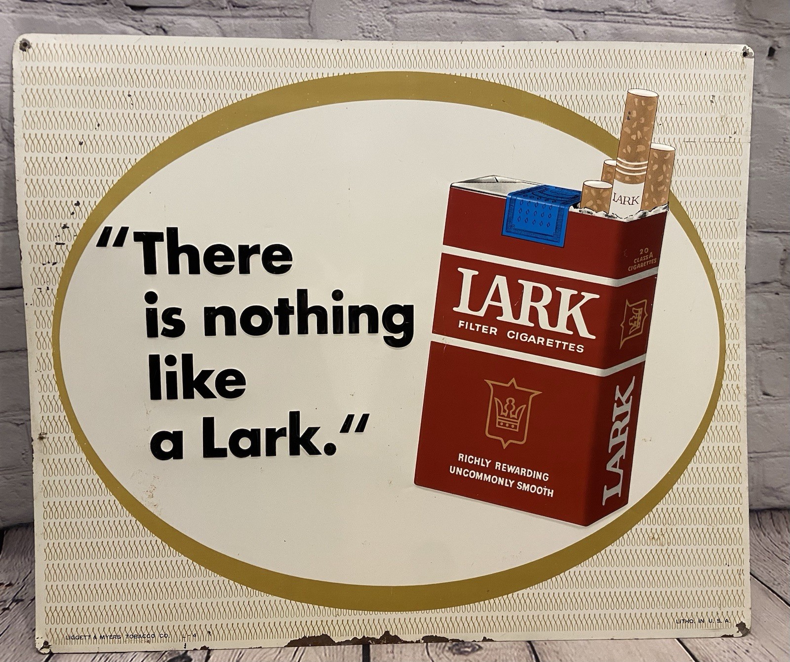 Vintage Lark Cigarette Sign Metal Embossed There is Nothing Like A Lark 24\