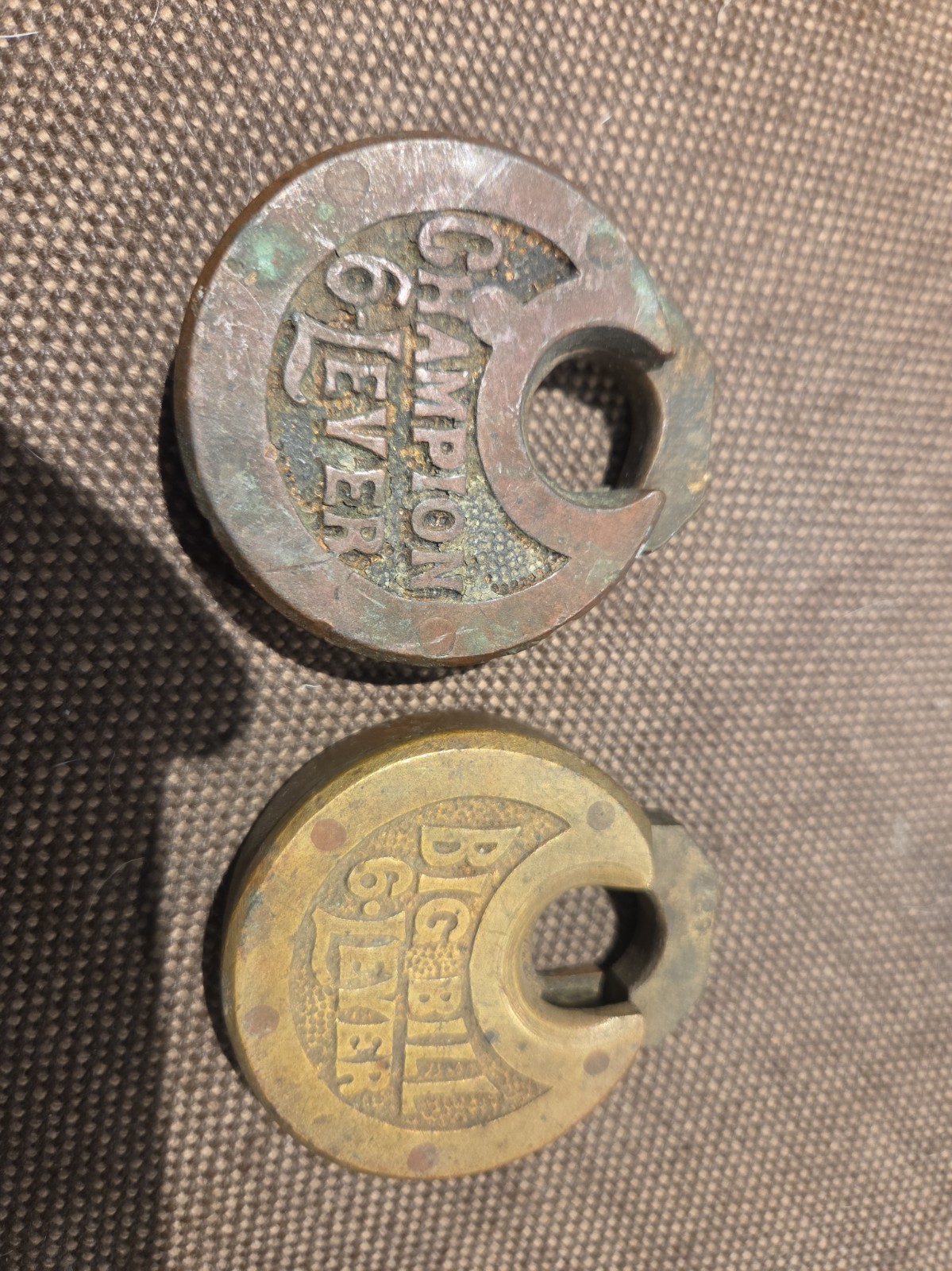  2 Rare Vintage Big Bill Brass 6 Lever Pancake Padlocks*NO KEY*
