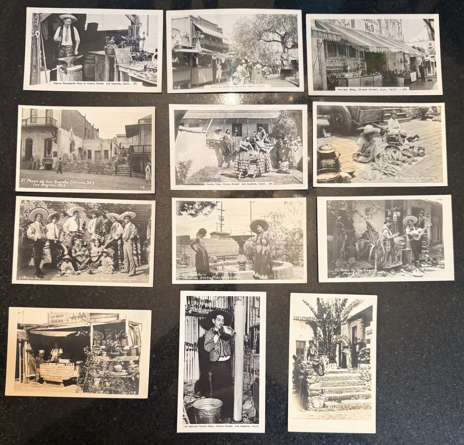 12 VTG Los Angeles RPPC Olvera Street & Casa De Adobe Post Cards Gilmore Lab