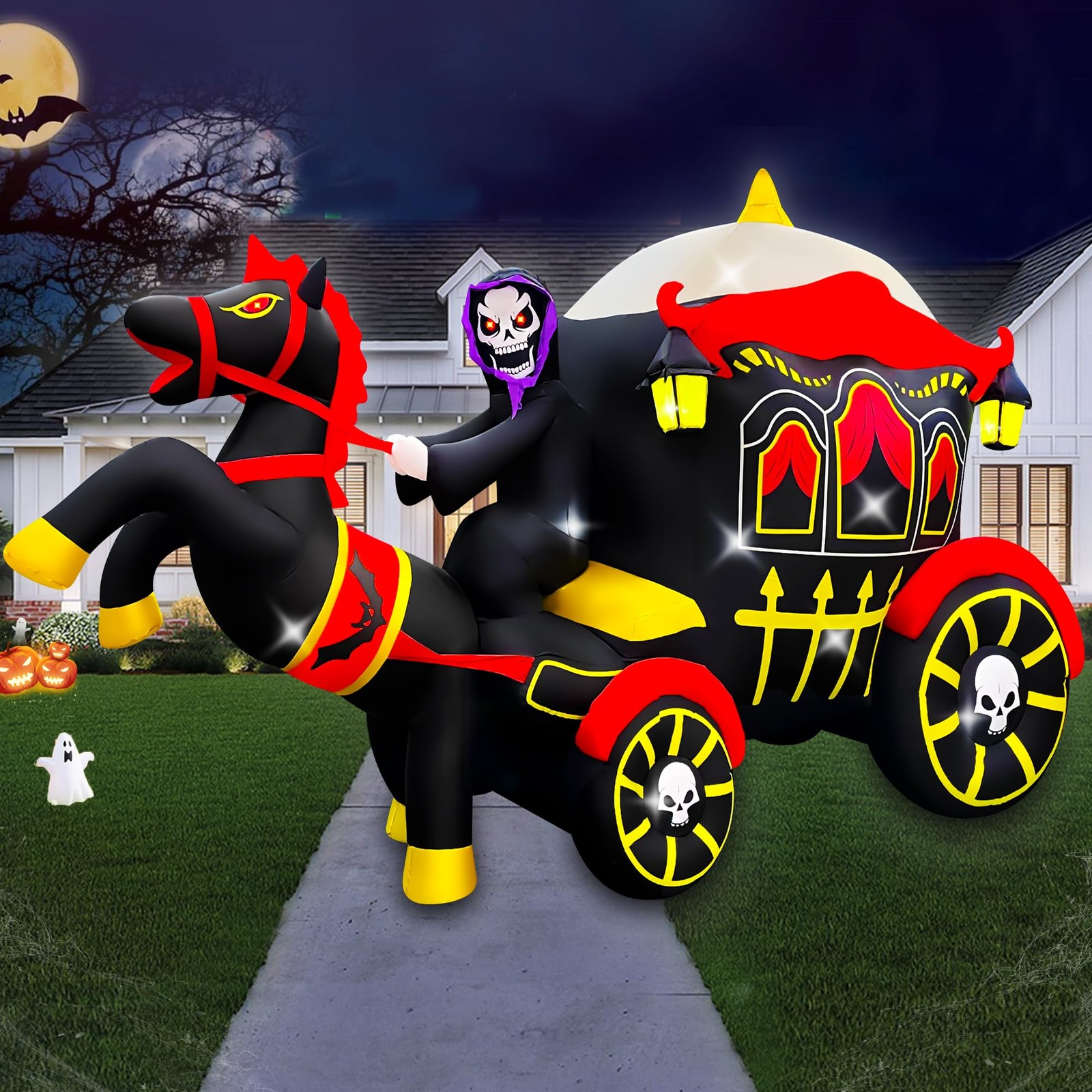 SEASONBLOW 10 Ft Long Halloween Inflatable Horse Carriage Decoration black SEASONBLOW 10 Ft Long Halloween Inflatable Horse Carriage Decoration black