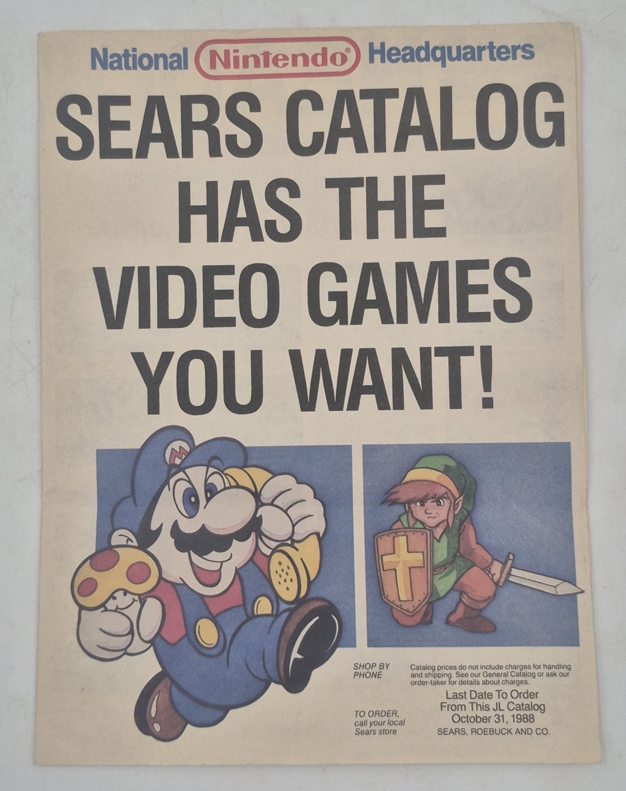 RARE 1988 SEARS NATIONAL NINTENDO HEADQUARTERS NES CATALOG AD POSTER VIDEO GAMES RARE 1988 SEARS NATIONAL NINTENDO HEADQUARTERS NES CATALOG AD POSTER VIDEO GAMES