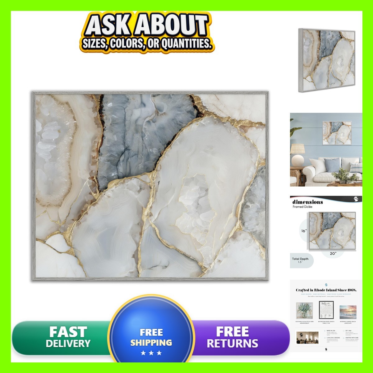 Stupell Industries Golden Vein Quartz Framed Giclee Art 16x20