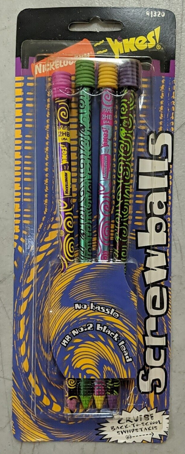 Yikes Screwballs 4 HB #2 Pencils Nickelodeon Vintage 1990\'s Berol Unused