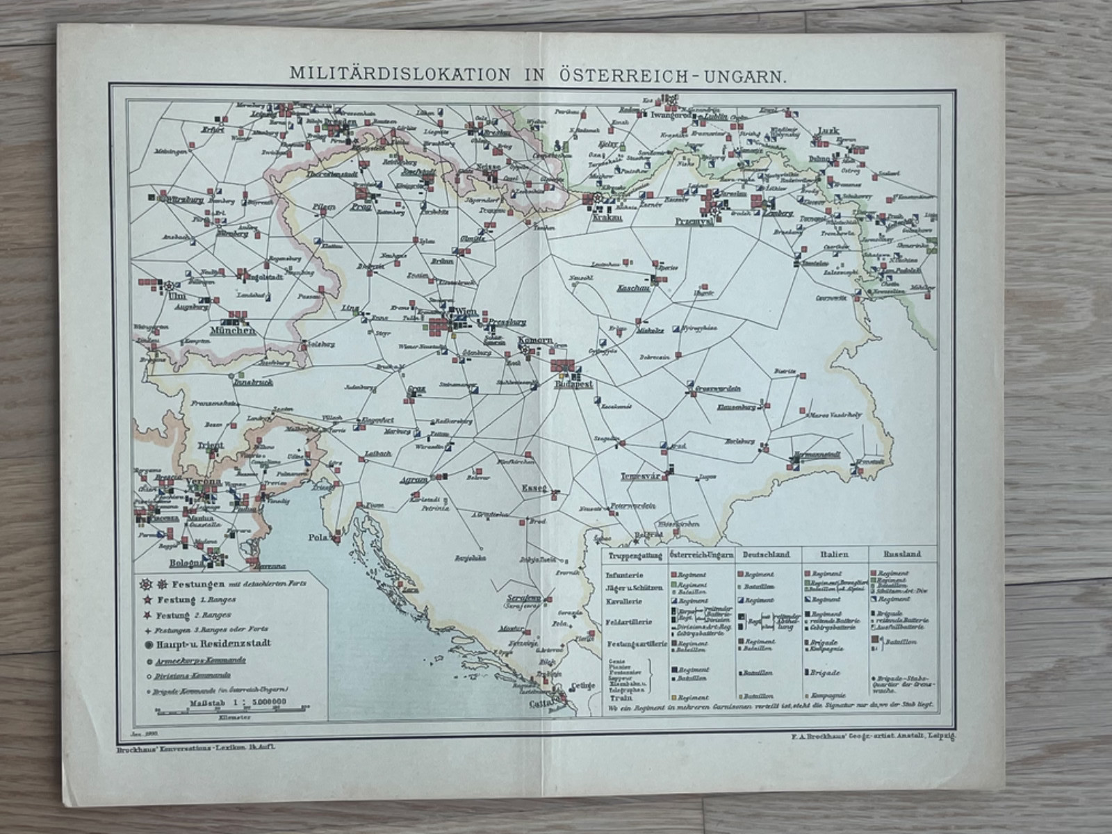 Antique Military Map Austria Hungary 1900 Brockhaus Deployment Lithograph