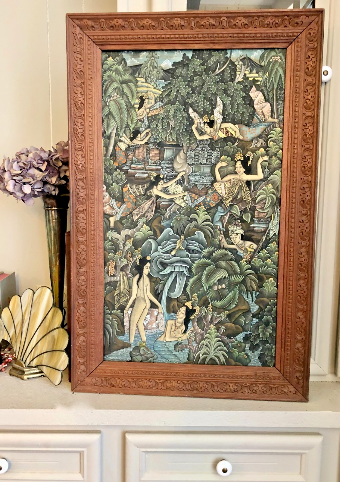 Vintage 1960s Balinese Painting “Eka Thai Bali” – Batuan School Jungle Scene