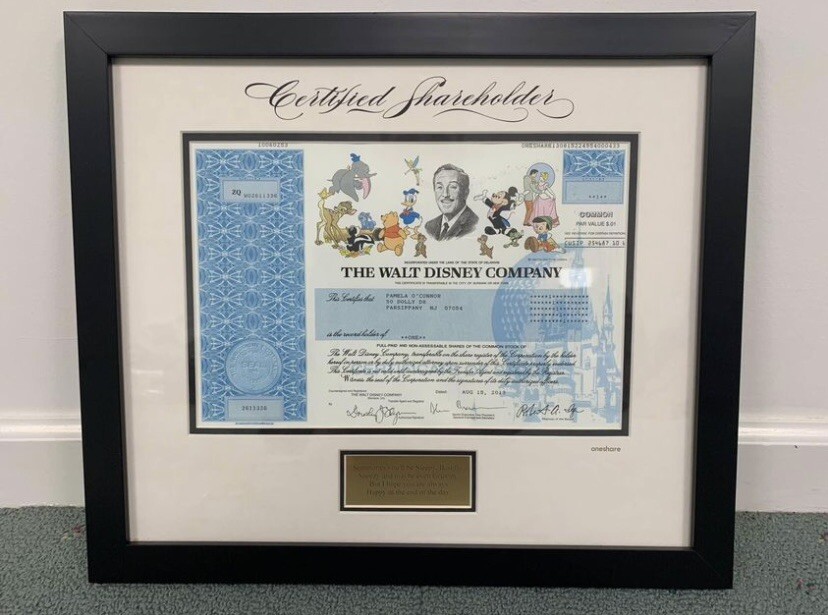 1995 Walt DISNEY Company Stock Certificate Framed And Matted - 1 One SHARE