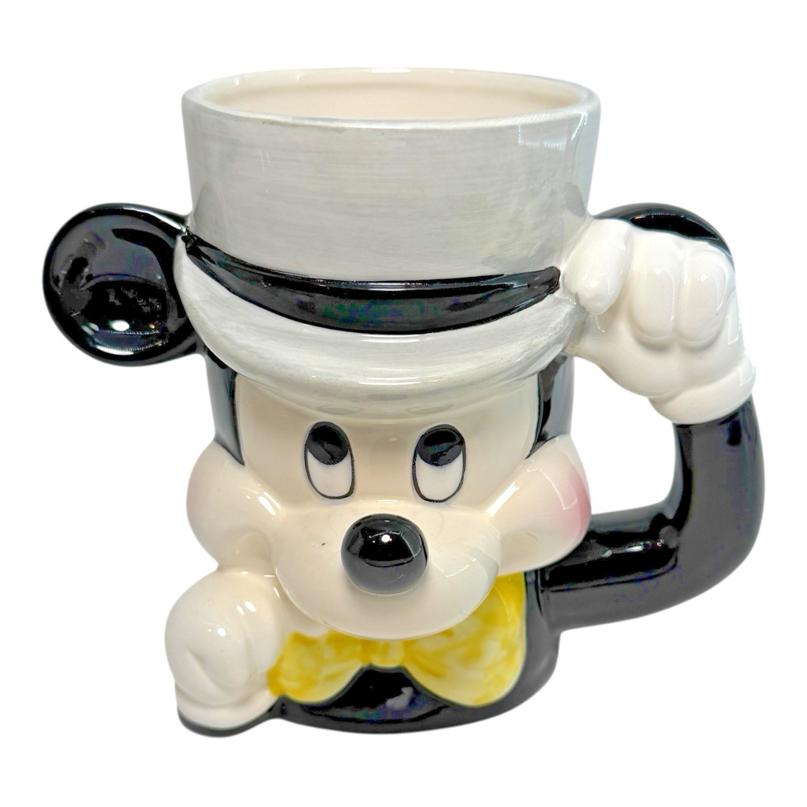VTG Disney Mickey Mouse Tipping His Top Hat Ceramic Mug Vase Pencil Cup Japan