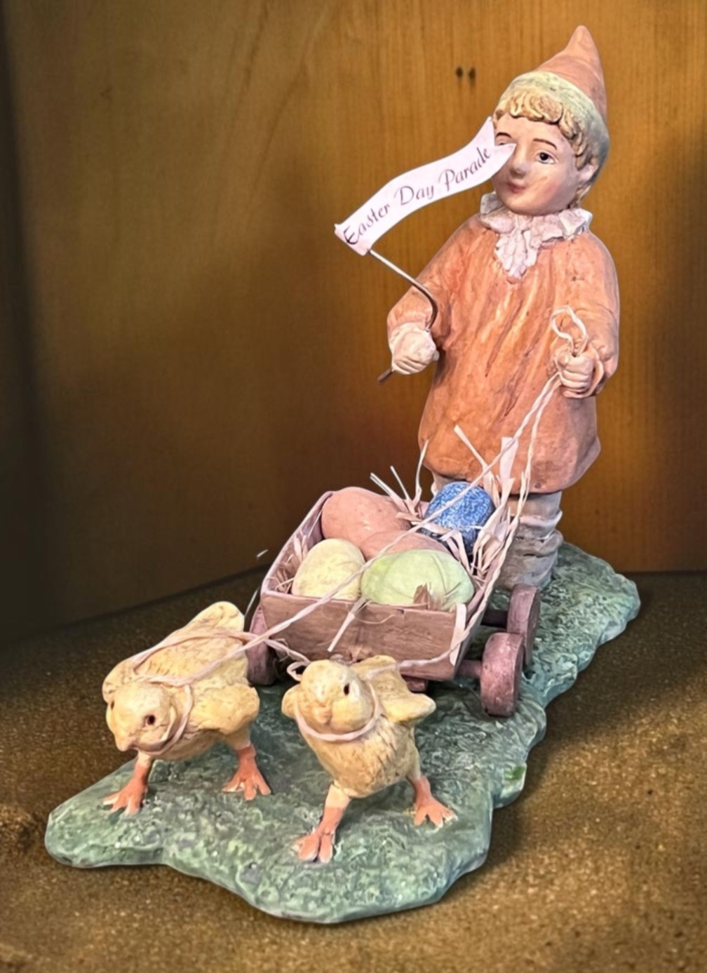 Bethany Lowe Bruce Elsass Vintage Easter Parade Boy With Egg Cart Excellent