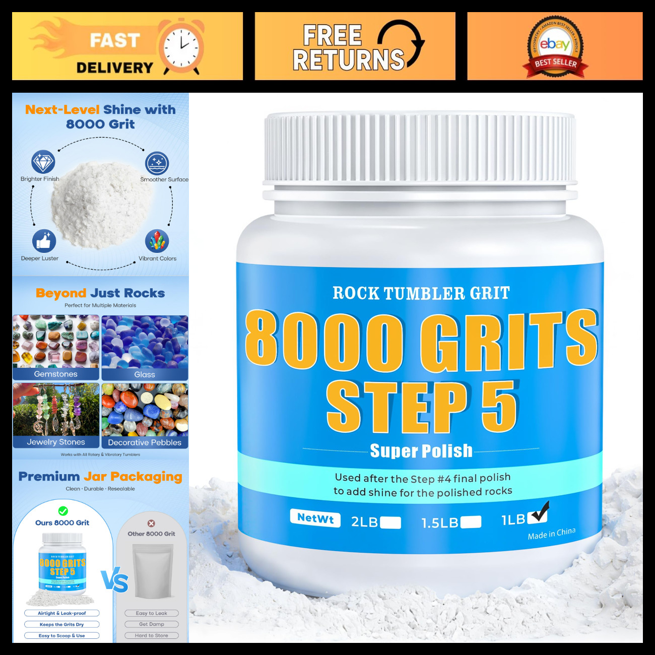 Premium Polishing Grits 8000 - Aluminum Oxide, Step 5 Tumbling Media for Stones Premium Polishing Grits 8000 - Aluminum Oxide, Step 5 Tumbling Media for Stones