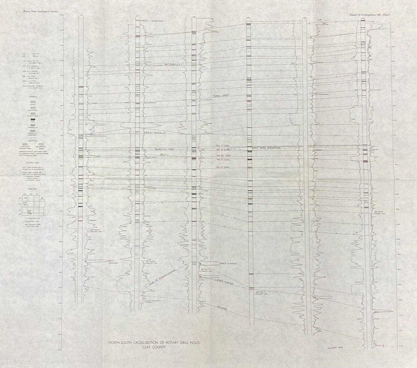 1946 Illinois Geological Survey North South Cross Section Drill Hole Coal Mining 1946 Illinois Geological Survey North South Cross Section Drill Hole Coal Mining