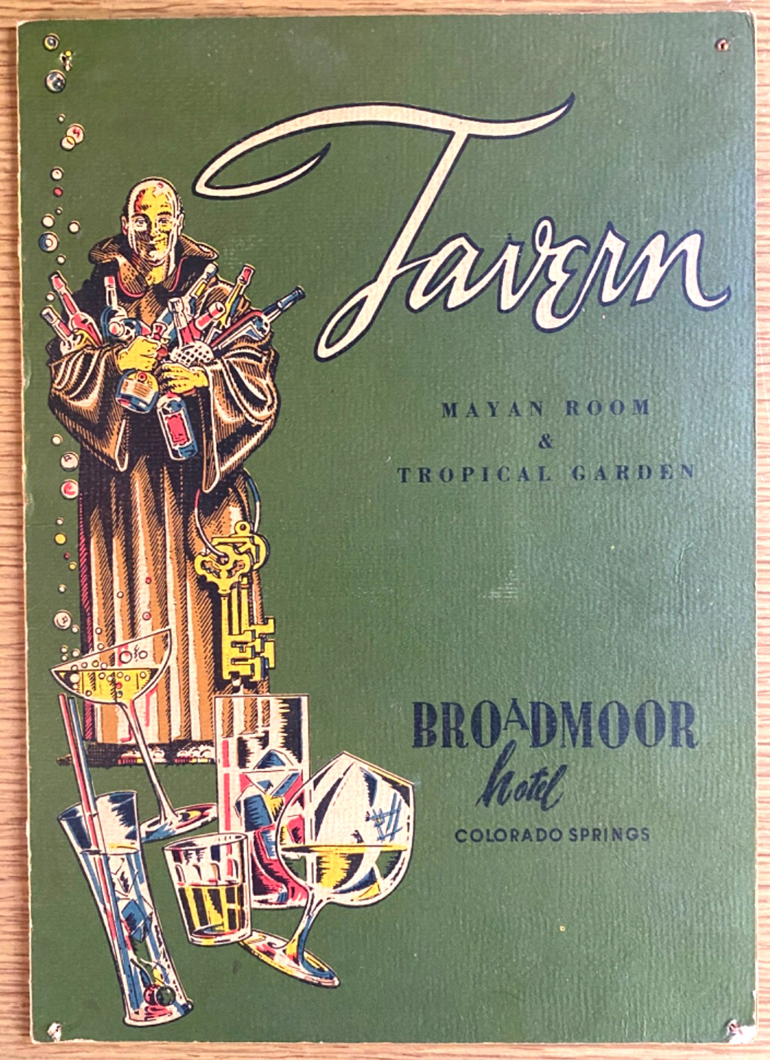 1958 THE BROADMOOR HOTEL vintage Mayan Room Tavern grill menu COLORADO SPRINGS 1958 THE BROADMOOR HOTEL vintage Mayan Room Tavern grill menu COLORADO SPRINGS