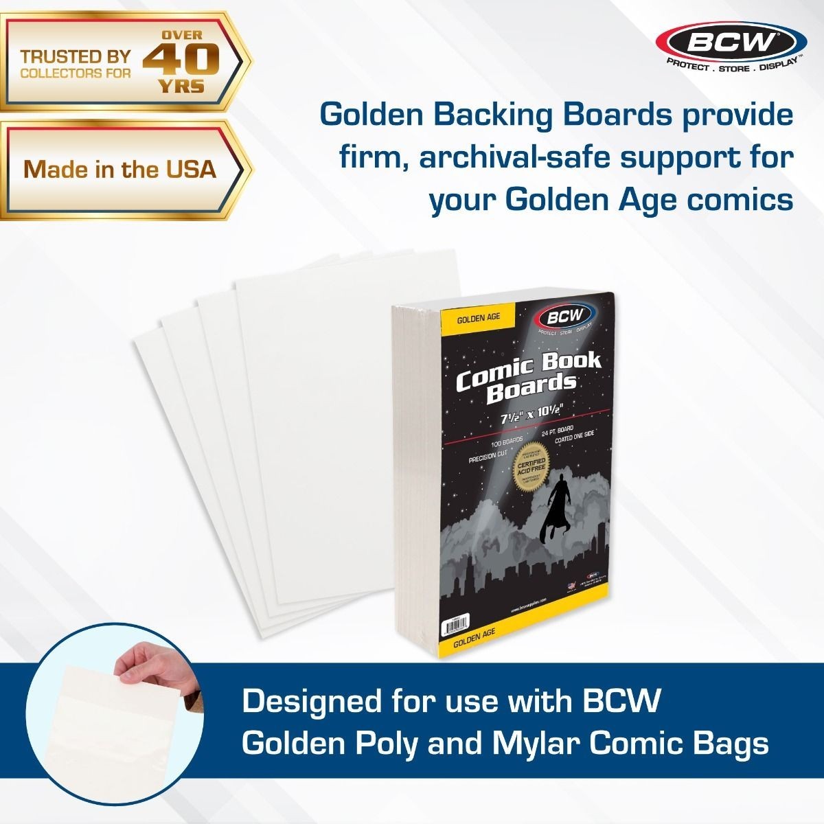 100 Pack - BCW Golden Age Comic Book Boards Acid Free 24PT 7 1/2\ 100 Pack - BCW Golden Age Comic Book Boards Acid Free 24PT 7 1/2\