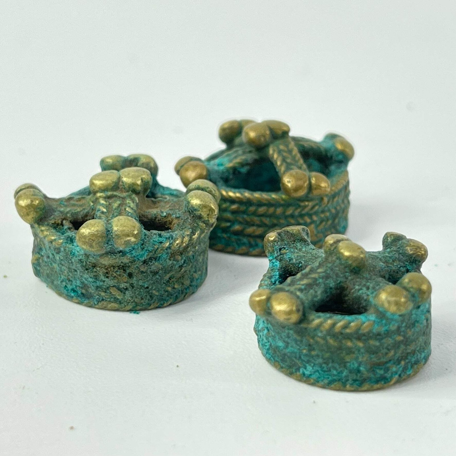 3 Akan Lost-Wax Cast Brass Beads Ghana