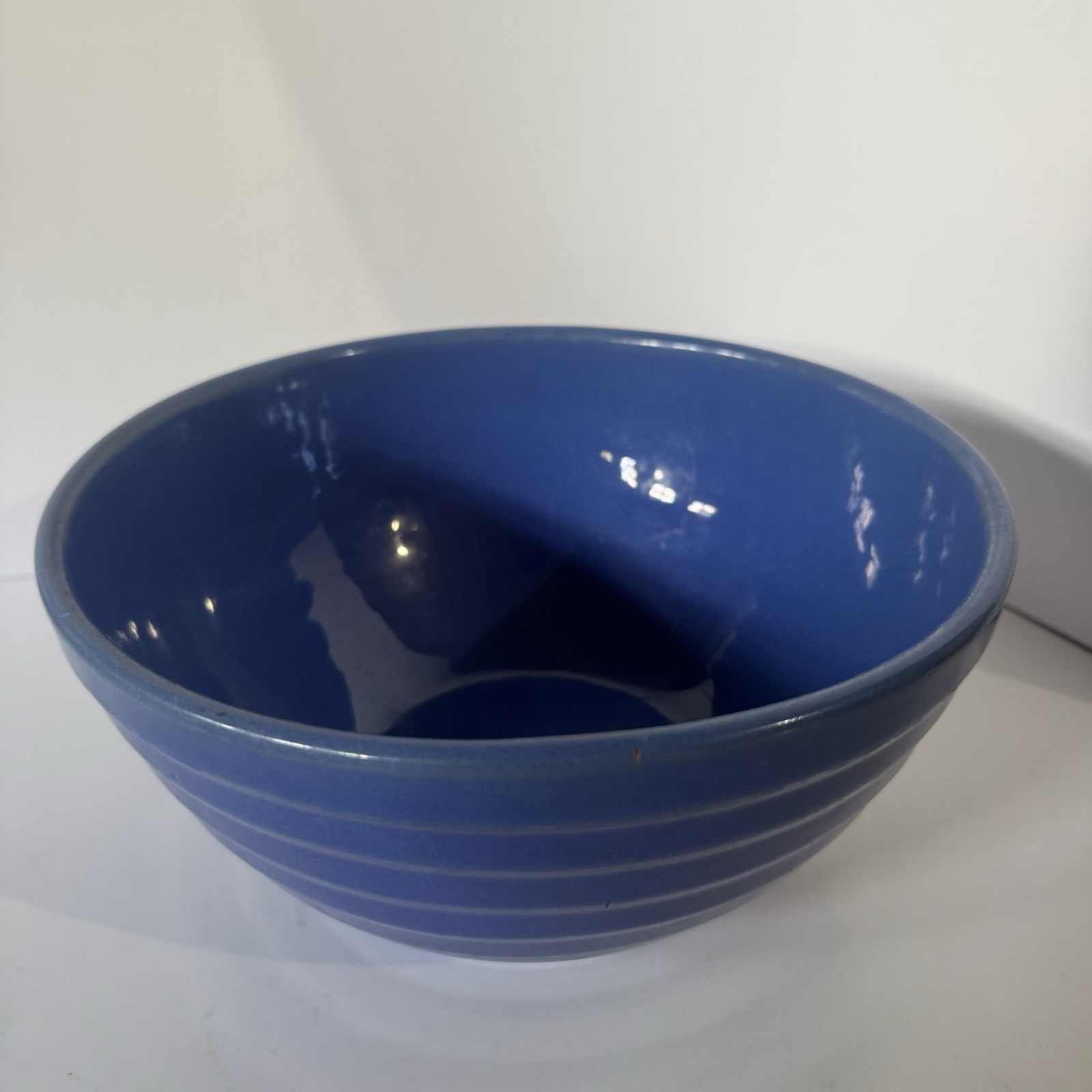 VINTAGE BAUER LIKE POTTERY #24 COBALT BLUE RINGWARE MIXING BOWL 7.25\