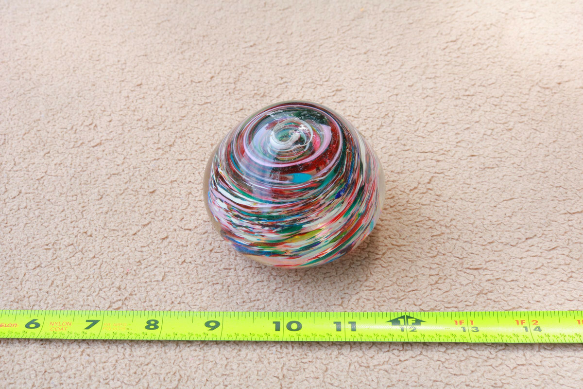 Art Glass Heavy Paperweight colorful round swirl estate find old gift props YU
