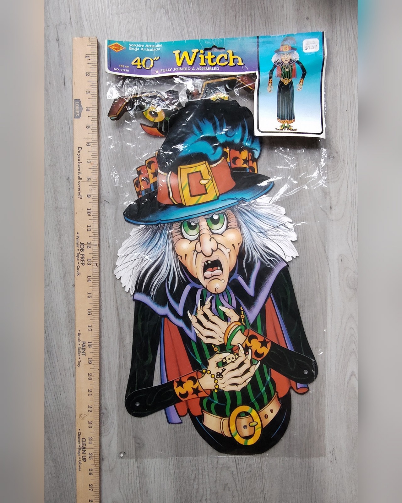 BEISTLE Vintage 40” Halloween WITCH Die Cut Jointed Hinged Paper 1988 NOS