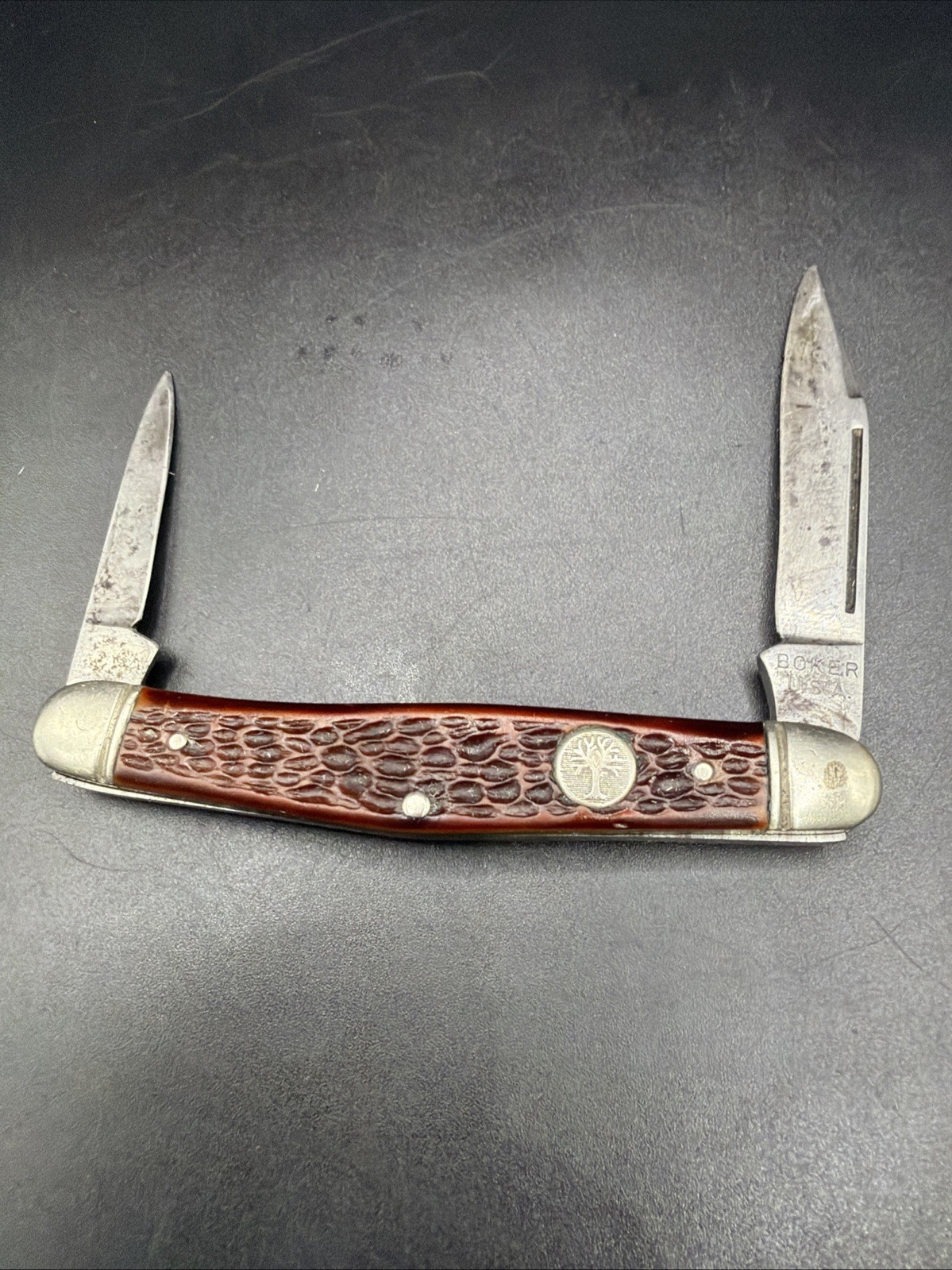 Vintage Boker USA 35188 Tree Brand Jigged Delrin 2 Blade Pen Pocket Knife