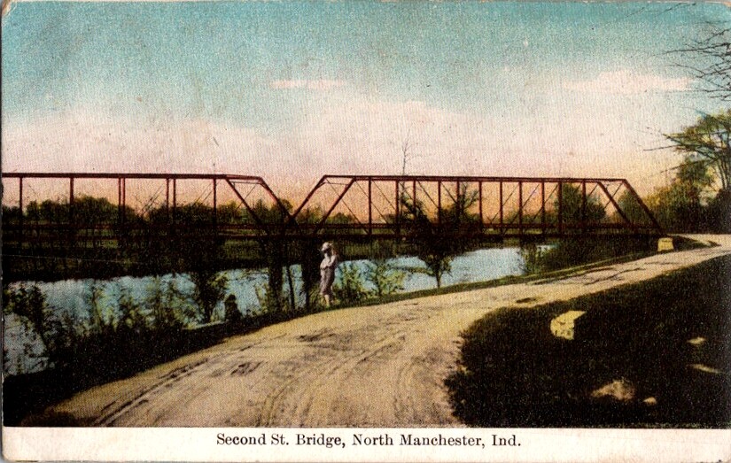 Vintage Postcard Second St. Bridge North Manchester IN Indiana c.1907-1915 J-568