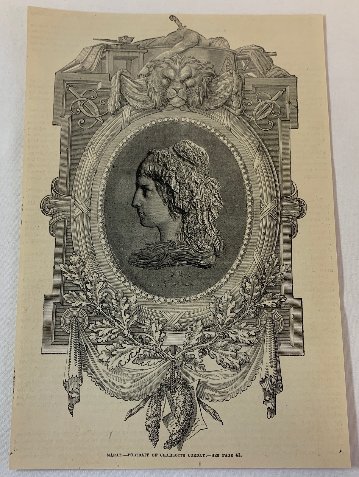 1876 magazine engraving~ PORTRAIT OF CHARLOTTE CORDAY