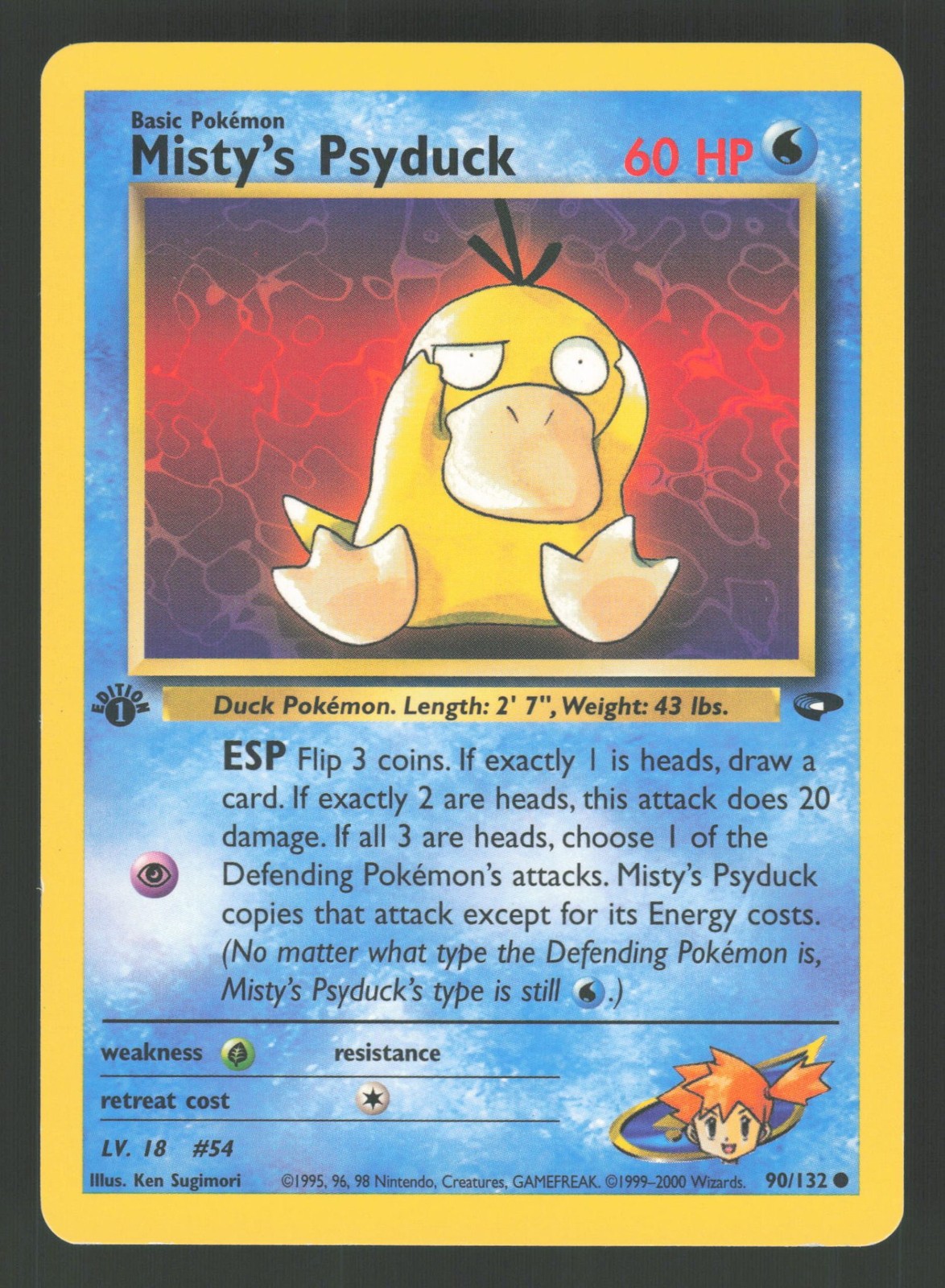 English LP Misty\'s Psyduck 090/132 G2 1st Edition Pokemon Gym Challenge
