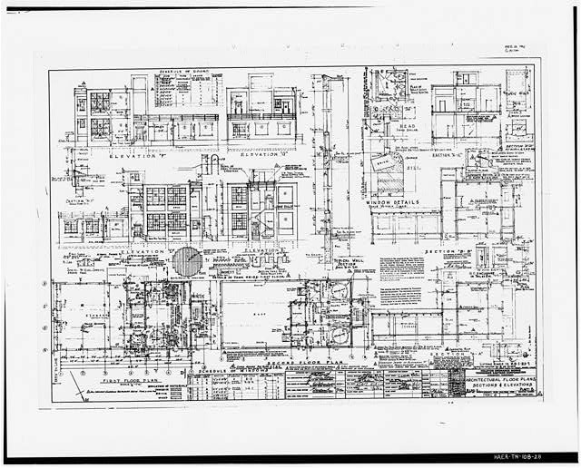 Architectural Floor Plans Sections Elevations 1900s Line Drawing Blueprint