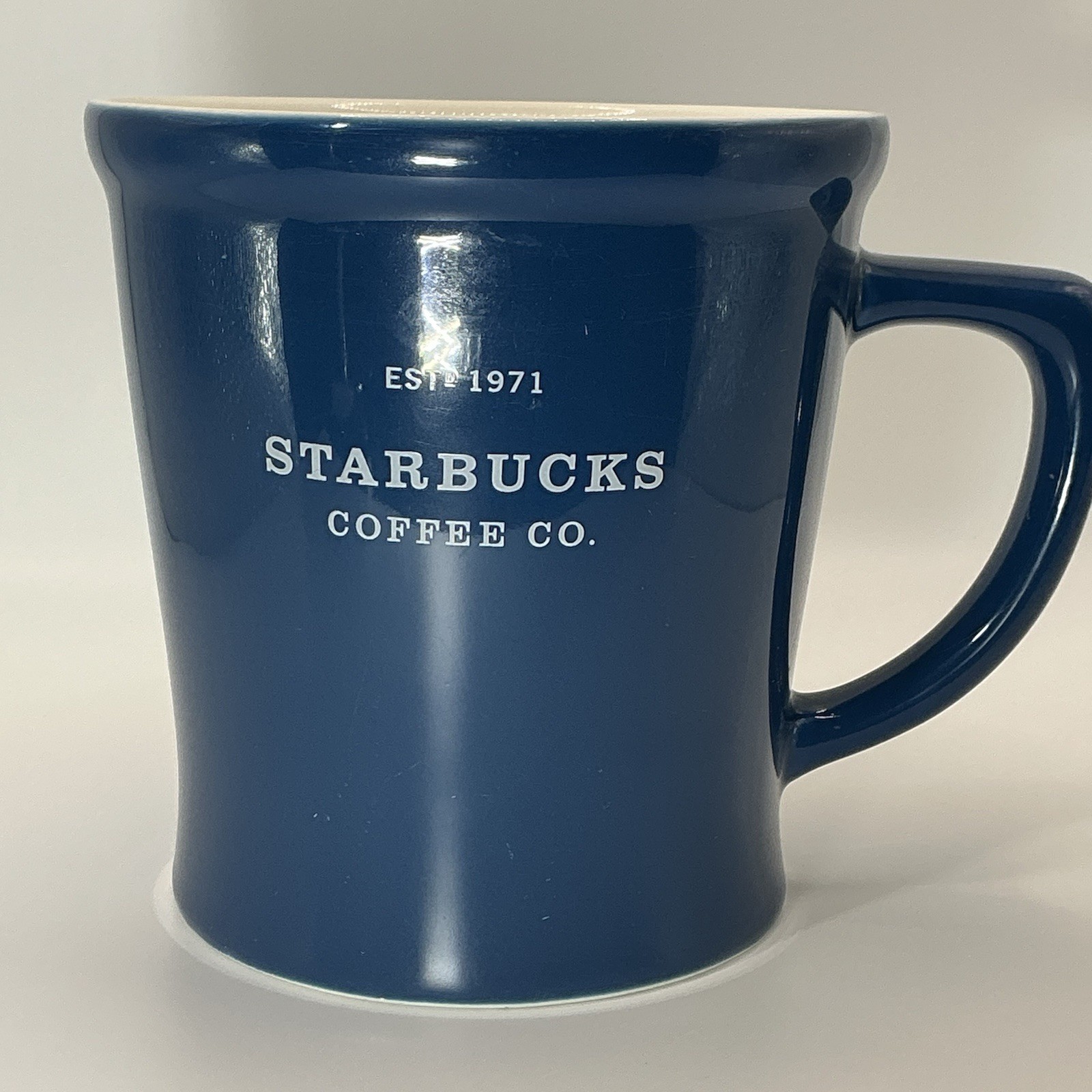 Vintage 2008 Cobalt Blue White Starbucks Coffee Co. XL Mug 18 oz Fluted Est 1971