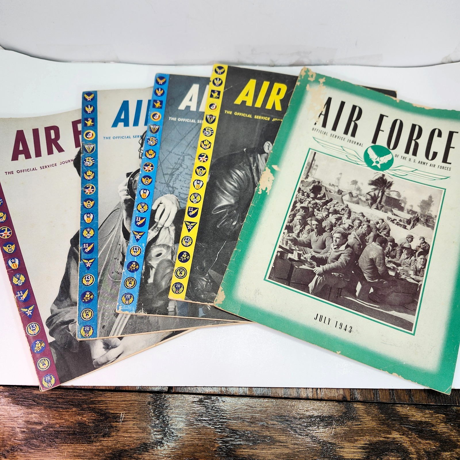 Vintage US Army Air Forces Service Journal Lot of 5: 1943 & 1945 WWII Magazines