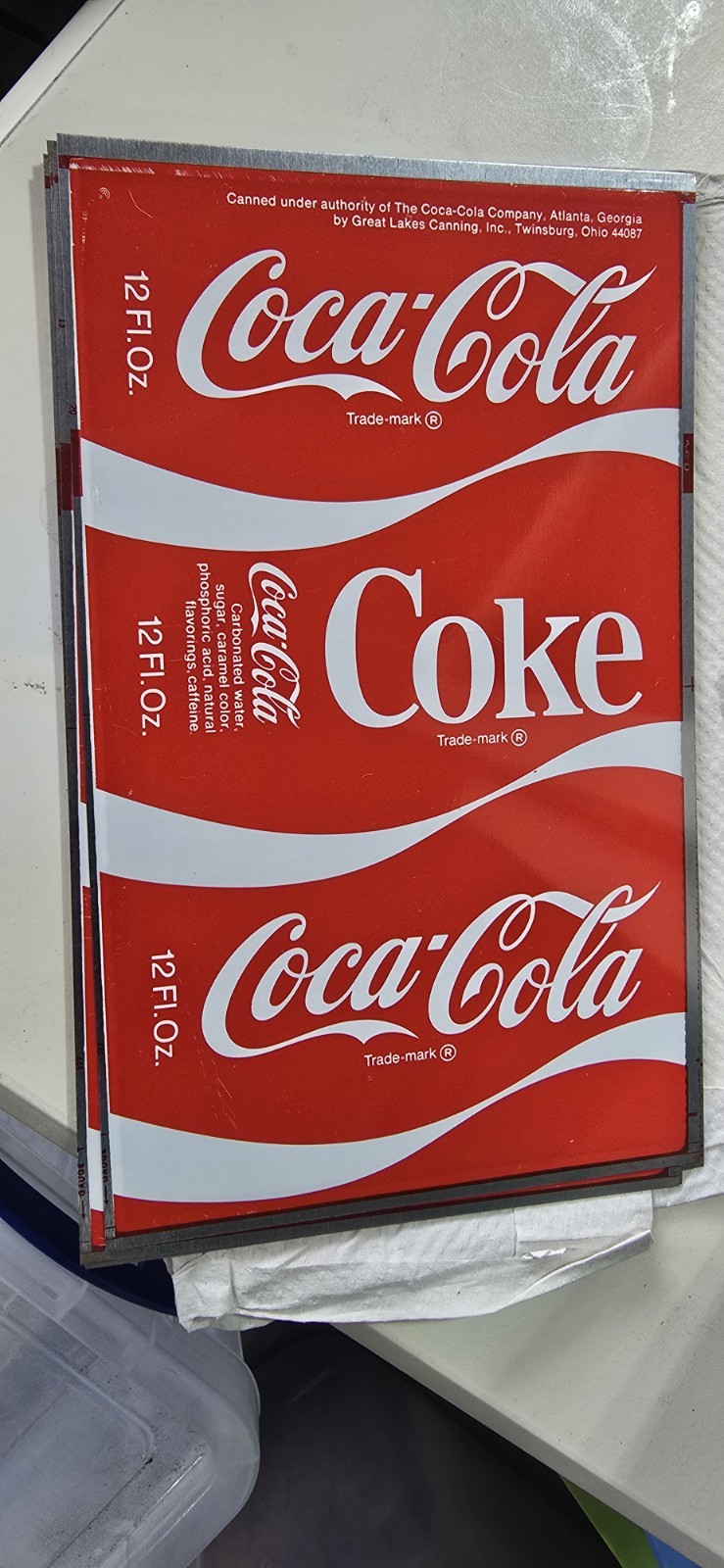 7 Vintage Coca Cola COKE Flat Unrolled Can Mid America Container Kansas 12 Oz