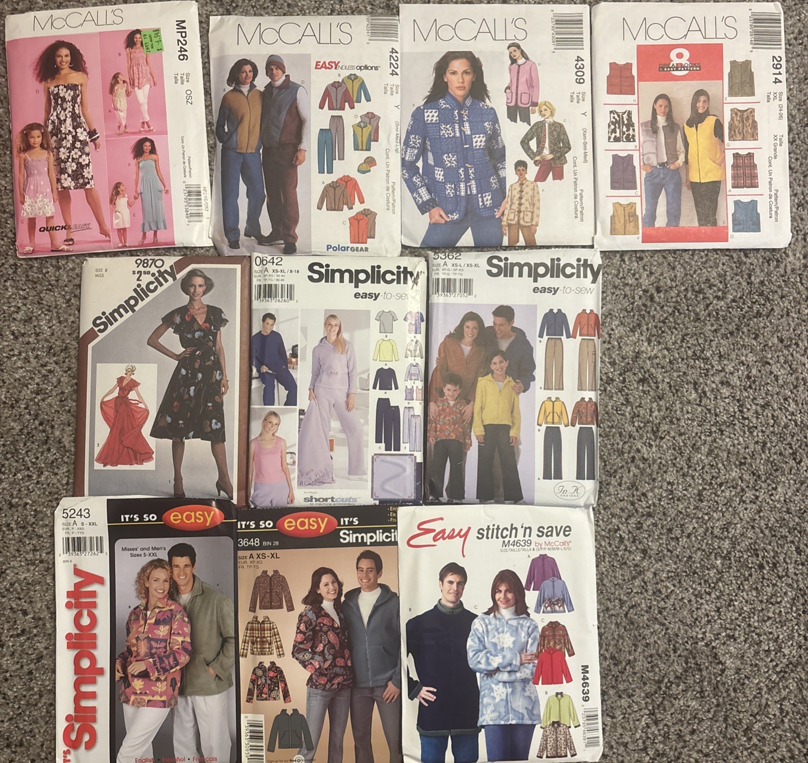 10 VTG Sewing Patterns Simplicity McCall's Men Women Vest Jacket Dress 1990-2000 10 VTG Sewing Patterns Simplicity McCall's Men Women Vest Jacket Dress 1990-2000
