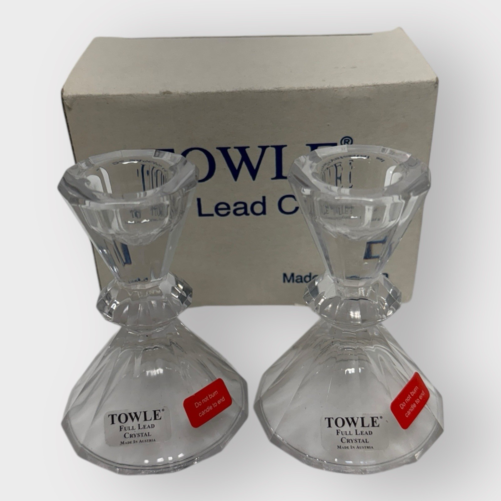Towle Full Lead Crystal Candlestick Holders 24% Lead Crystal Glass Austria TWO Towle Full Lead Crystal Candlestick Holders 24% Lead Crystal Glass Austria TWO