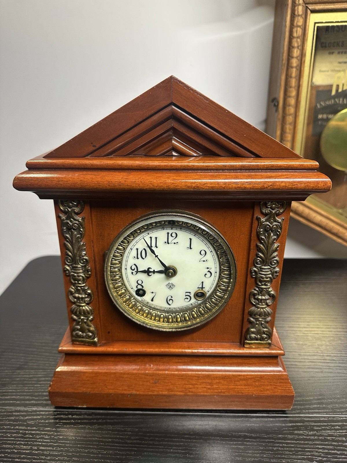 Antique Ansonia Plymouth 8 Day Mantel Clock Beveled Glass Working c1890s
