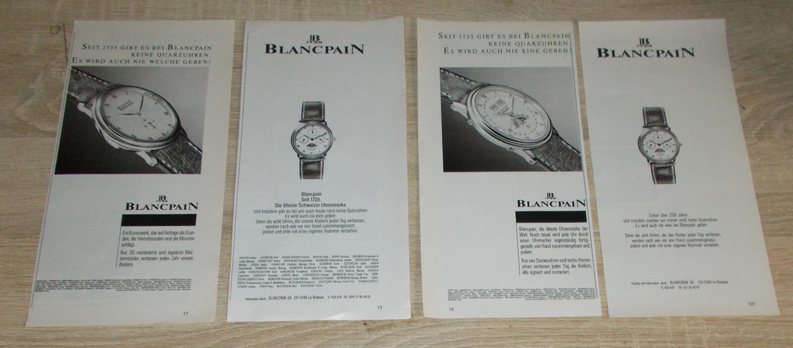 1980\'s vintage BLANCPAIN watches adverts x4 Print Ad lot #2 German