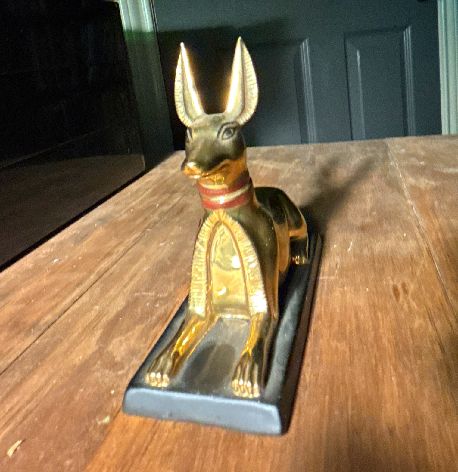 Franklin Mint Anubis Egyptian Figurine ceramic Metallic Gold/Black/Red Thailand
