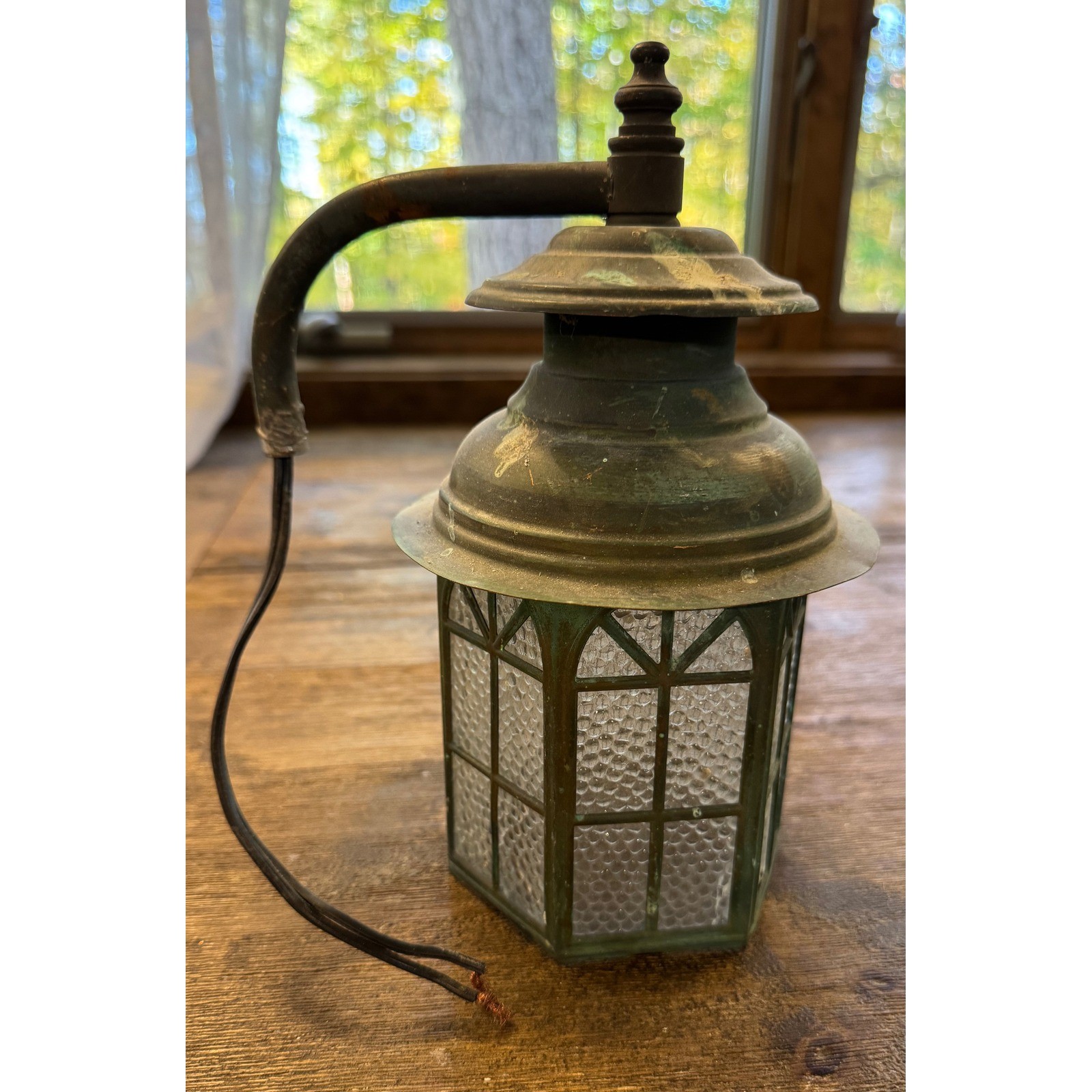 Vintage Copper Verdigris Wall Lantern Hexagonal Pebbled Glass Outdoor Light Vintage Copper Verdigris Wall Lantern Hexagonal Pebbled Glass Outdoor Light