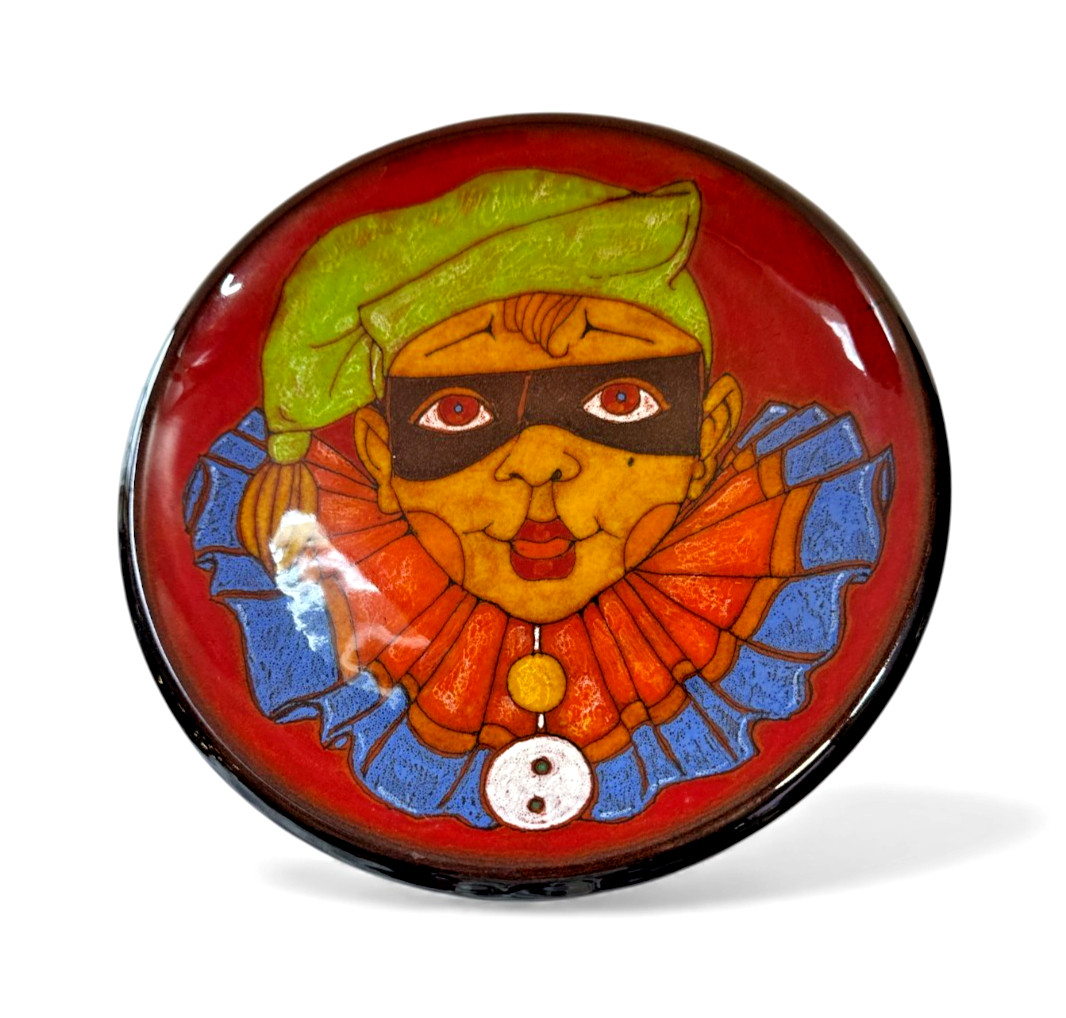 Vintage Oscar Ducci Art Pottery Clown Plate 9” Signed Hand Painted Harlequin