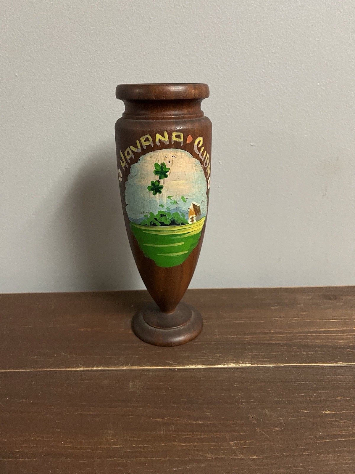 Vintage 1950s Hand-Painted Wood Turned Vase Havana Cuba 8 1/2” Vintage 1950s Hand-Painted Wood Turned Vase Havana Cuba 8 1/2”