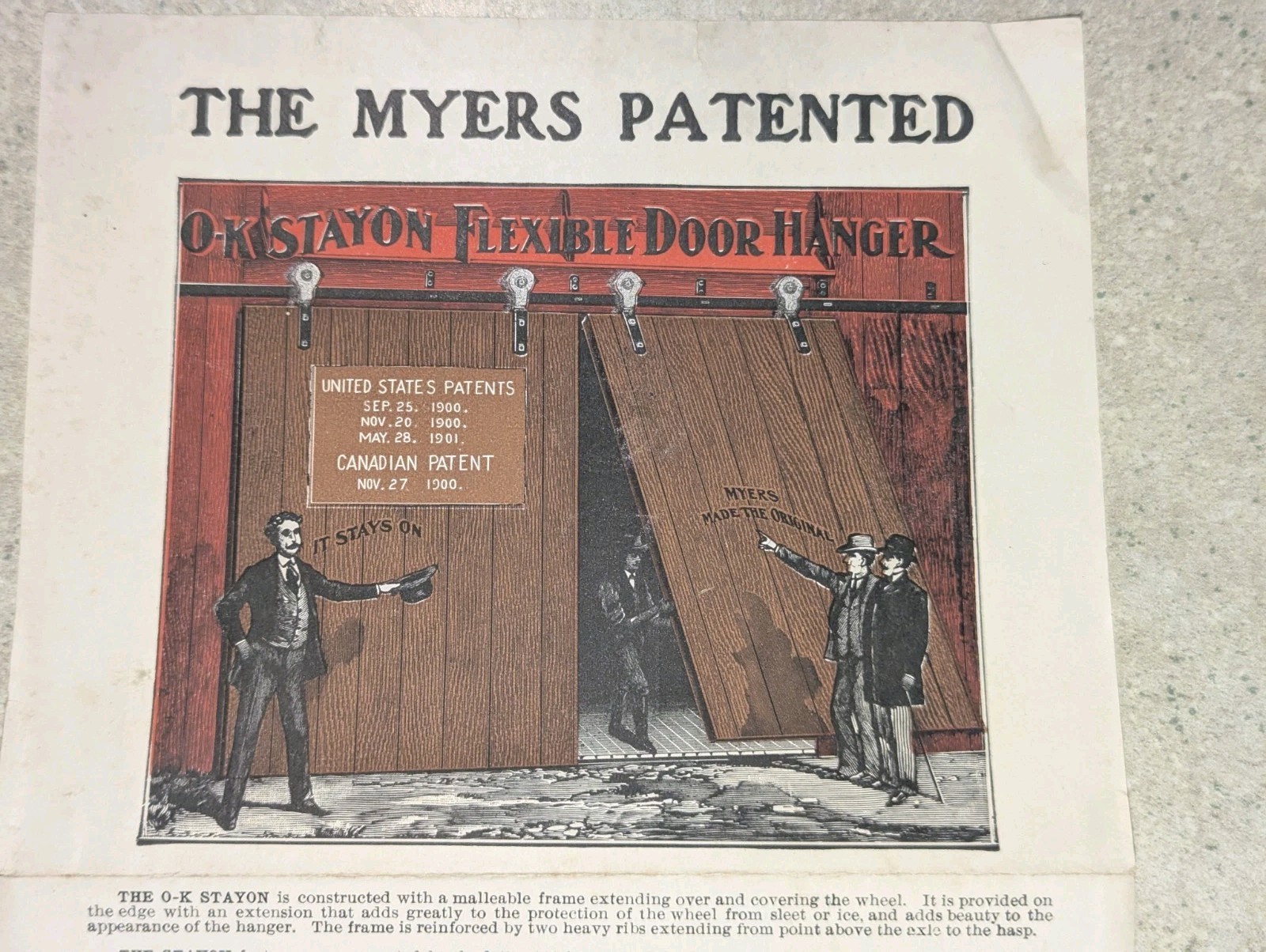 Antique The Myers Patented O-K StayOn Flexible Door Hangers Ad Flyer,Ashland,OH