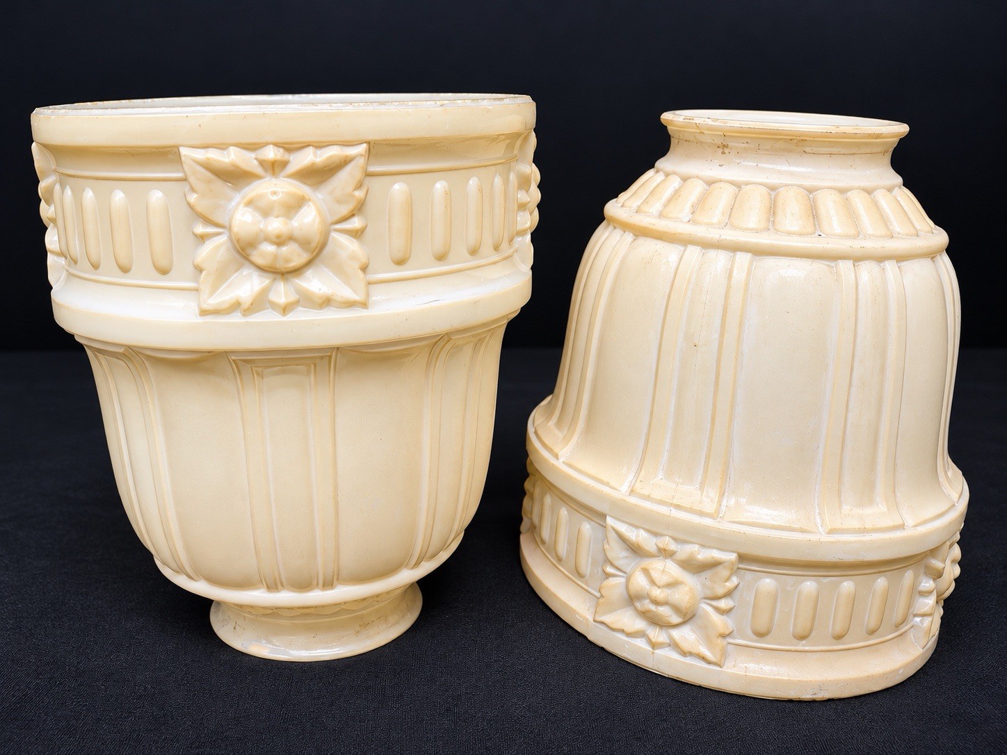 2 Pair Antique Patterned Milk Glass Brown Lamp Shades 2 1/4 fitter #556