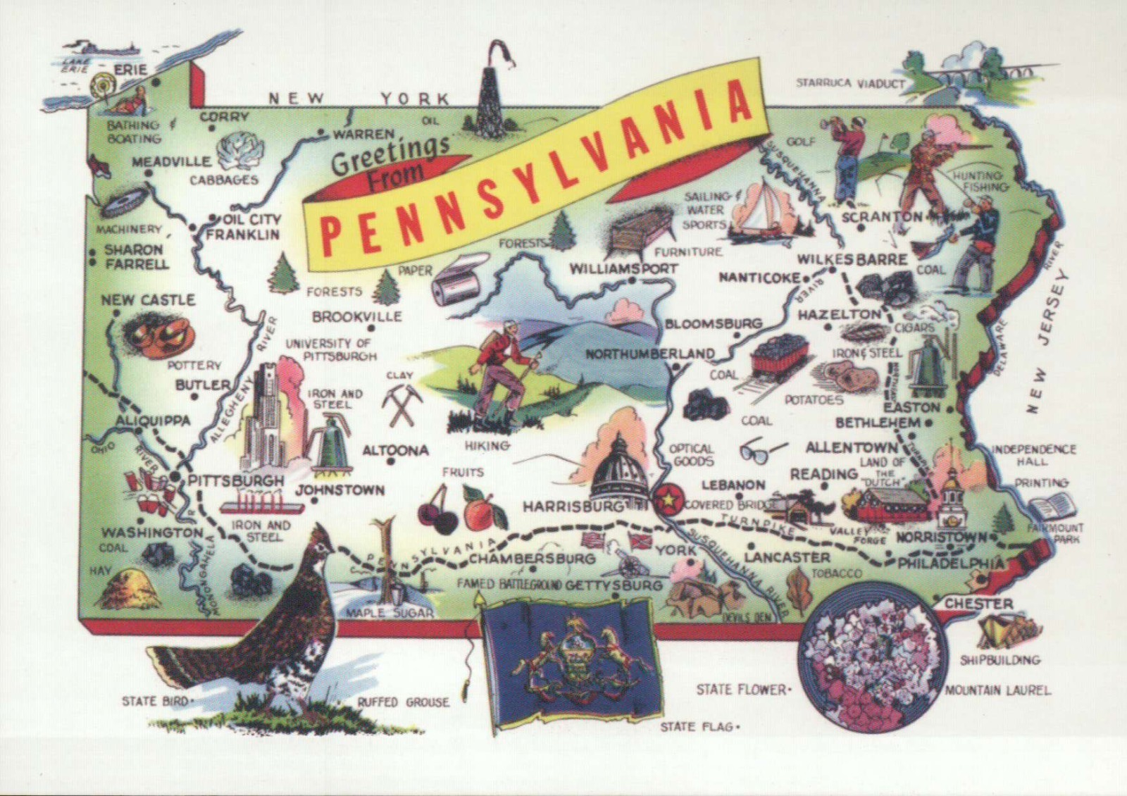 Greetings From Pennsylvania, The Keystone State, Philadelphia etc - Map Postcard Greetings From Pennsylvania, The Keystone State, Philadelphia etc - Map Postcard