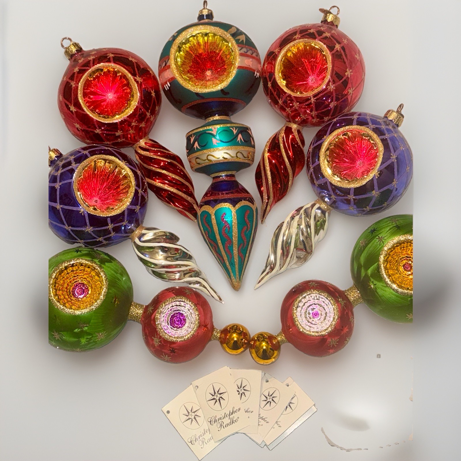 7 Christopher Radko Large Beautiful Christmas Ornaments With Tags 7 Christopher Radko Large Beautiful Christmas Ornaments With Tags