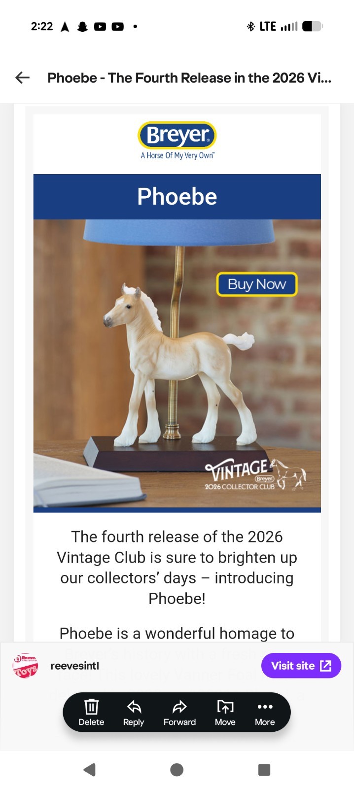 2026 Breyer Vintage Club Phoebe & Stablemate Model Flocked Lippizaner