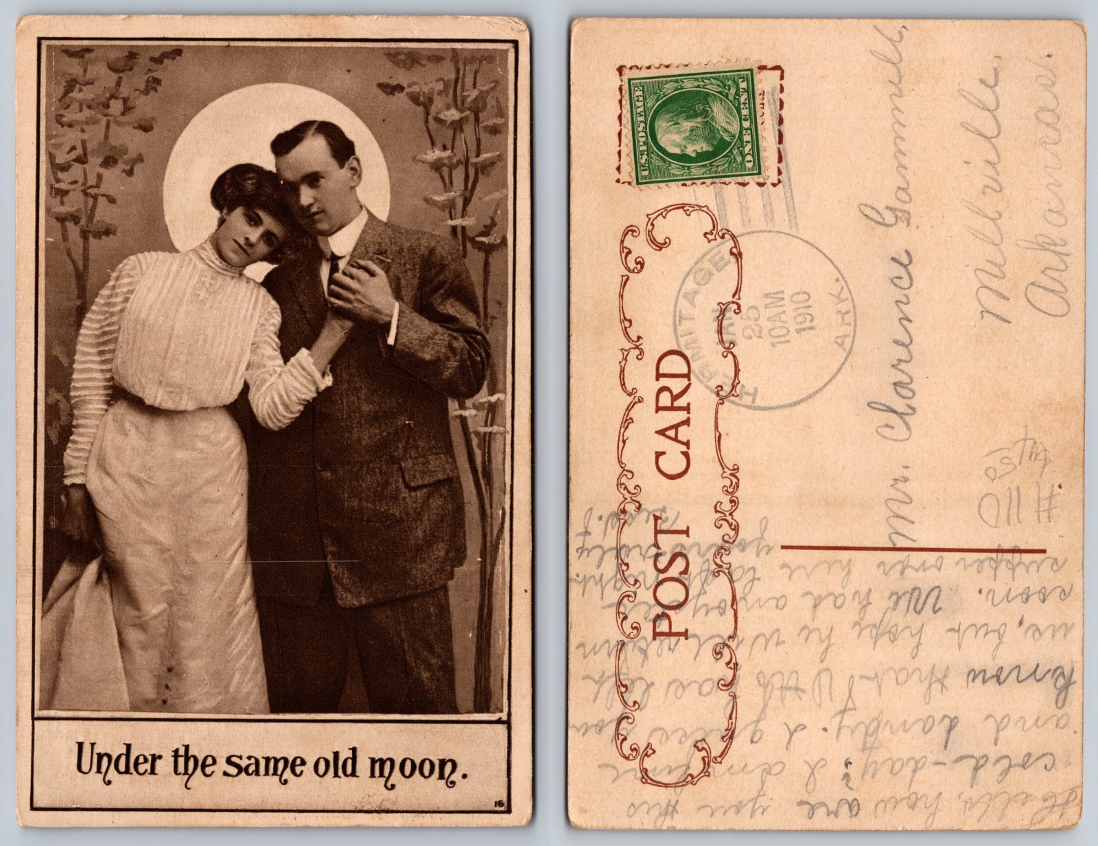 Romantic Couple Under Moon Postcard