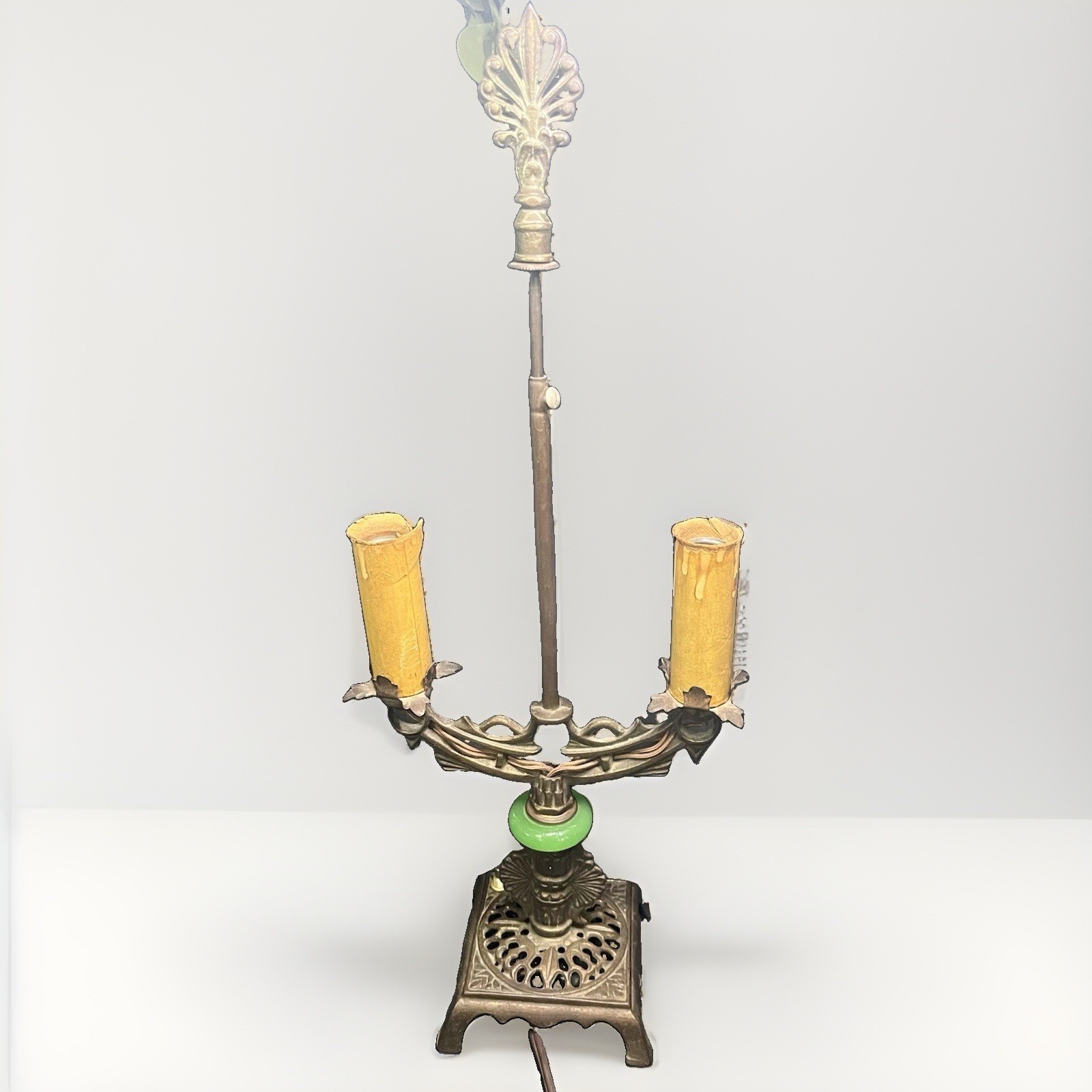 REWIRED Antique Art Deco Table Desk Lamp Green Glass Jadeite LJ Houze 1920’s