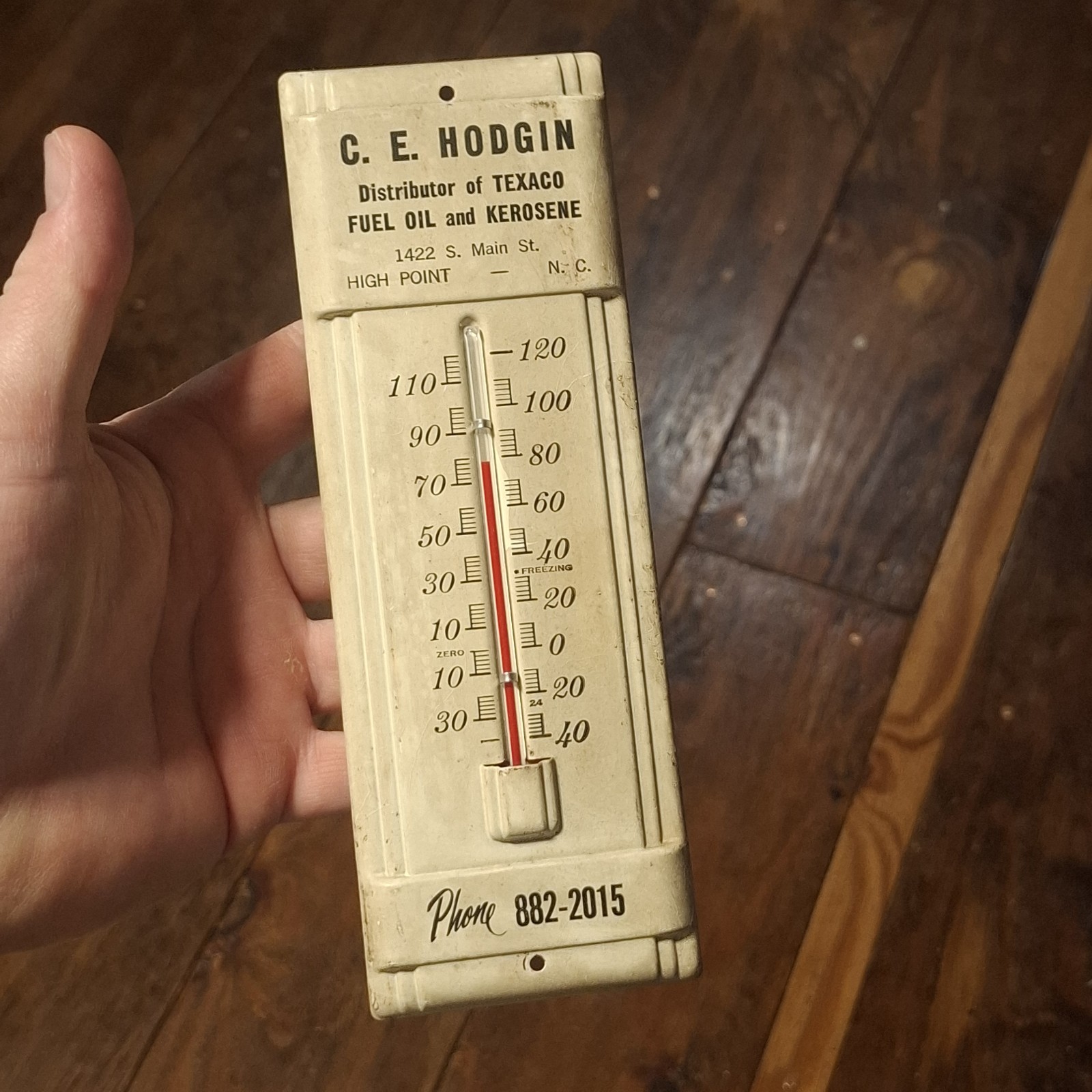 Vintage C. E. HODGIN TEXACO FUEL OIL KEROSENE high point NC thermometer Vintage C. E. HODGIN TEXACO FUEL OIL KEROSENE high point NC thermometer