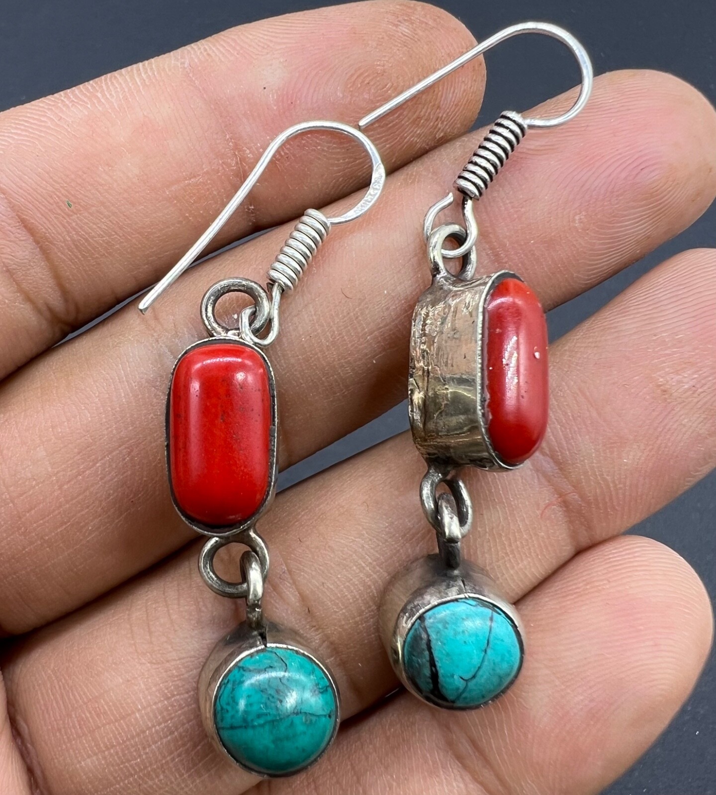 Beautiful Vintage Mixed Slivered Earrings With Natural Stones Beautiful Vintage Mixed Slivered Earrings With Natural Stones