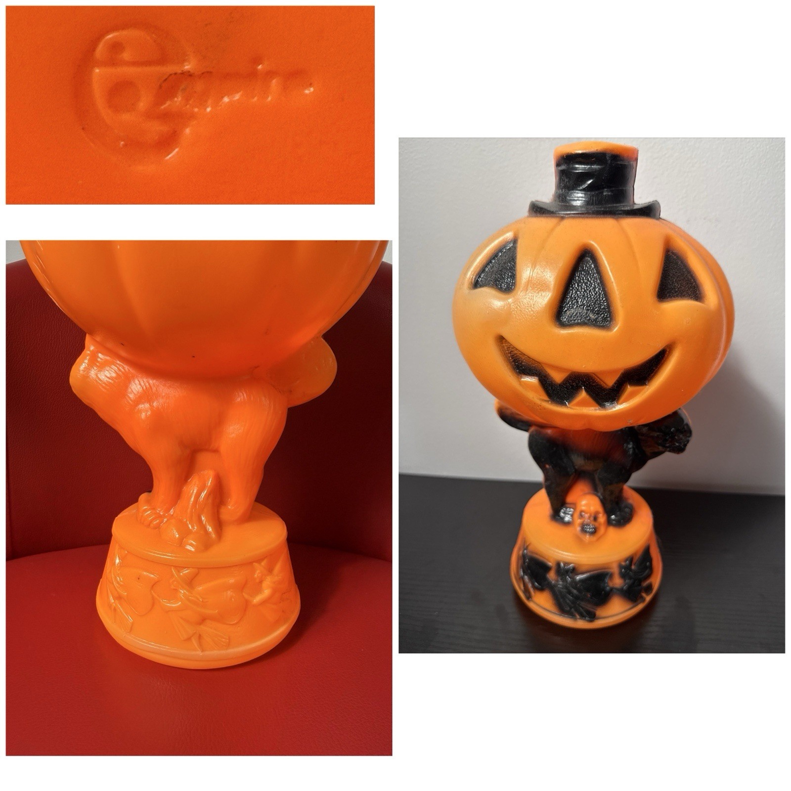 VTG 1969 Empire Halloween Pumpkin Black Cat Skeleton Jack Lantern Blow Mold OBO
