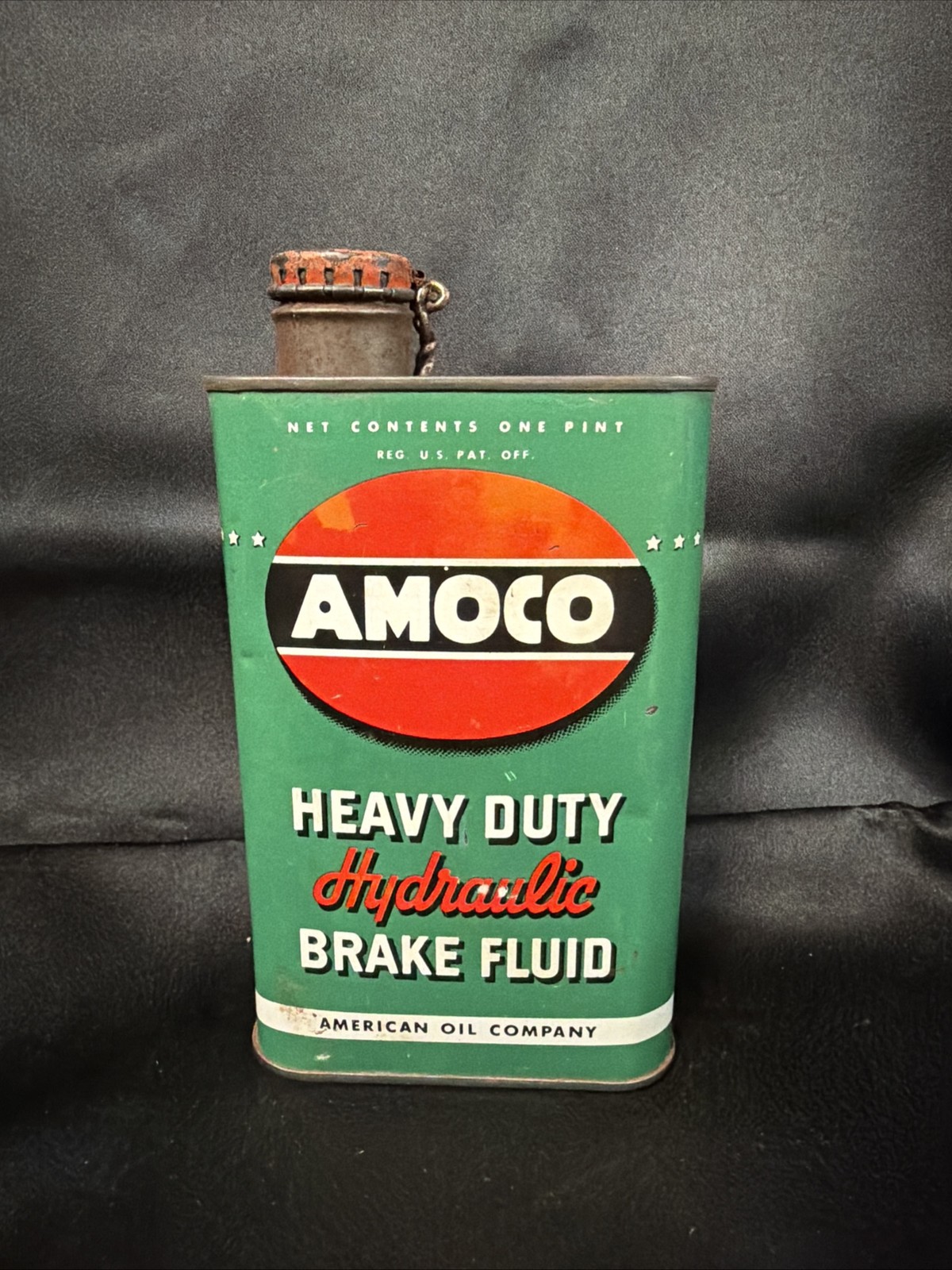 Vintage 1 Pt Amoco American Oil Hydraulic Brake Fluid Motor Oil Slim Tin Can