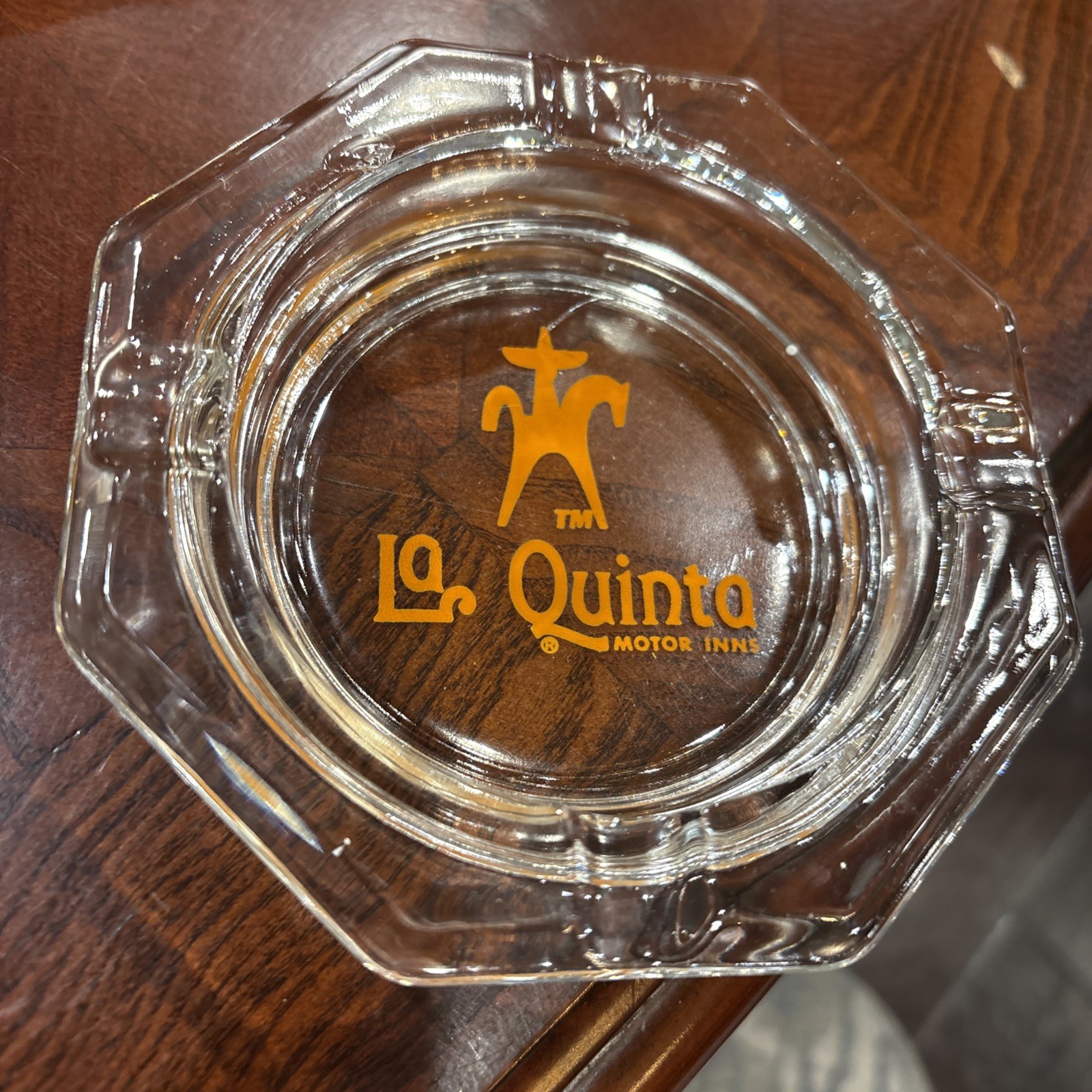 Vintage La Quinta Motor Inn Glass Ashtray Orange Logo Retro Hotel